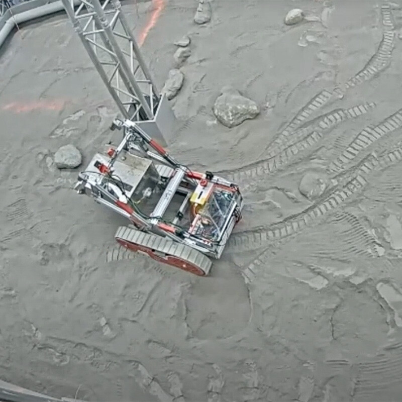 An overhead view of Utah's robot competing in the Lunabotics Challenge