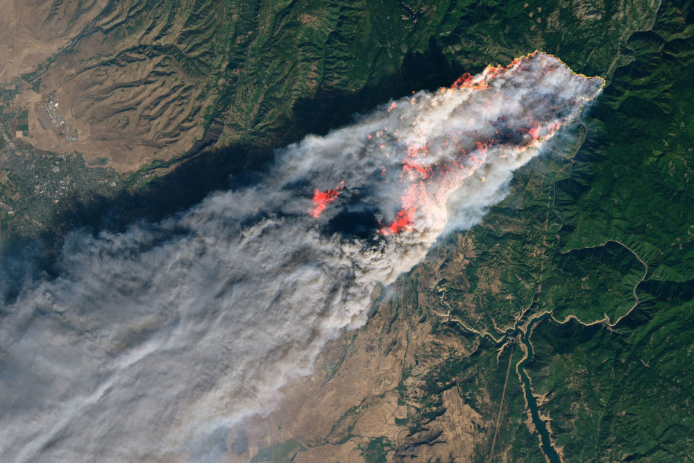 A NASA image of the 2018 Camp Fire, outside of Sacramento, CA
